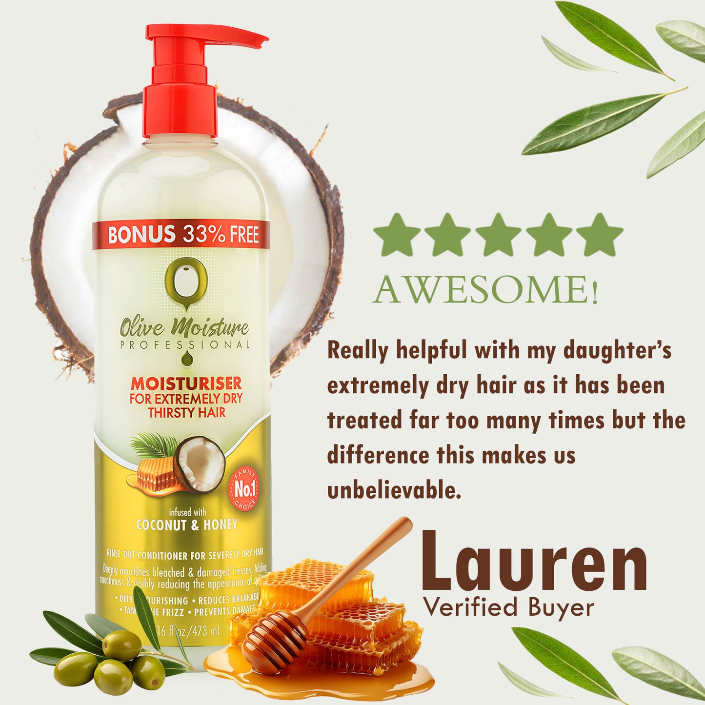 Olive Moisture Professional Moisturiser For Extremely Dry, Thirsty Hair